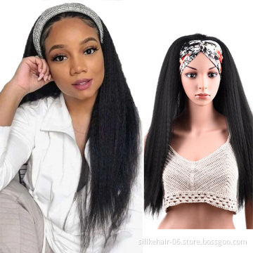 Hot Selling 24 Inch Long Chic Kinky Straight Hair Headband Wig With Pre-attached Scarf Synthetic Yaki Straight Headband Wigs
